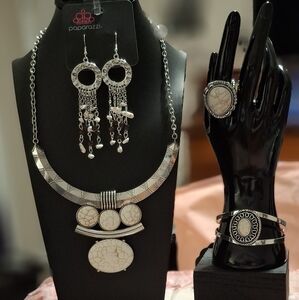 Paparazzi Silver and White Statement Necklace Set